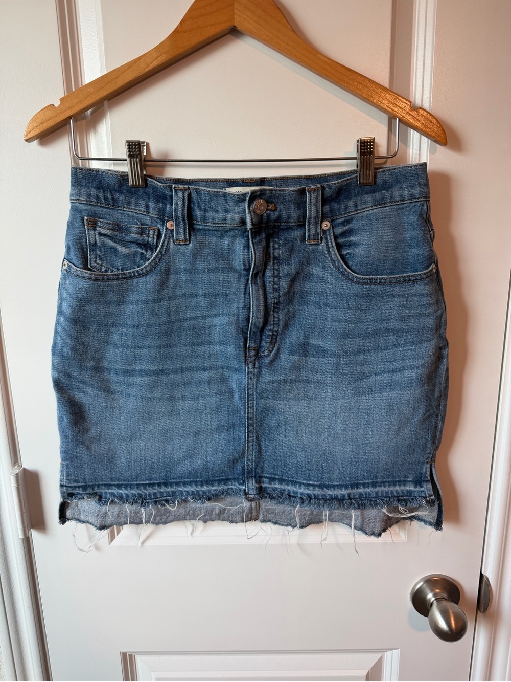 Madewell Classic Blue Denim Mini Skirt - Casual Raw Hem